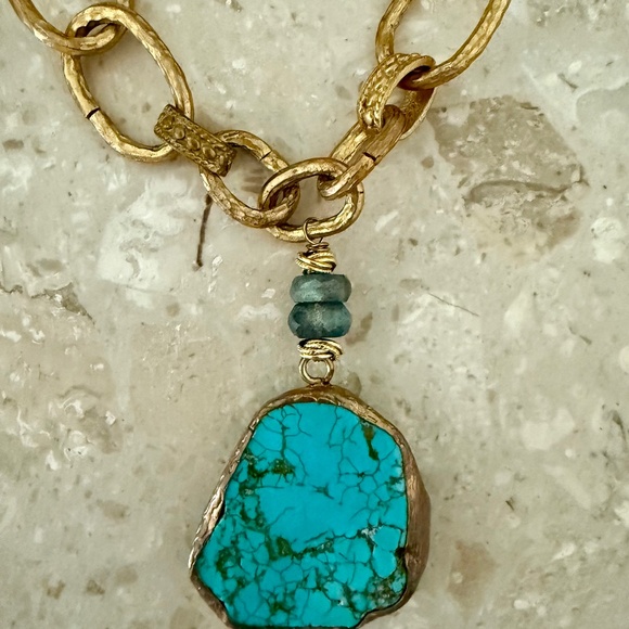 Striking Turquoise and Gold Chain Drop Necklace - Picture 1 of 9